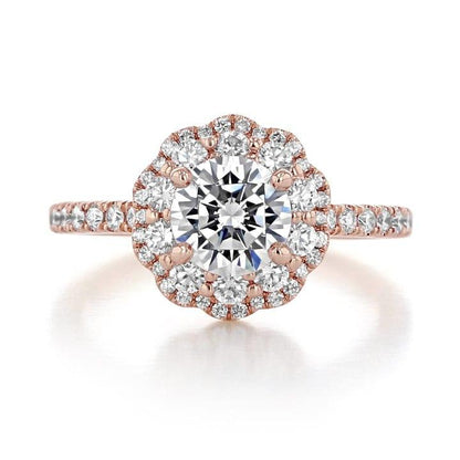 1CT Round Cut Lab Grown Diamond Flower Halo Engagement Ring - JBR Jeweler