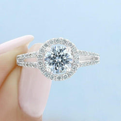 1CT Round Cut Lab Grown Diamond Halo Split Shank Engagement Ring - JBR Jeweler