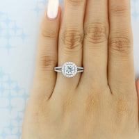 1CT Round Cut Lab Grown Diamond Halo Split Shank Engagement Ring - JBR Jeweler