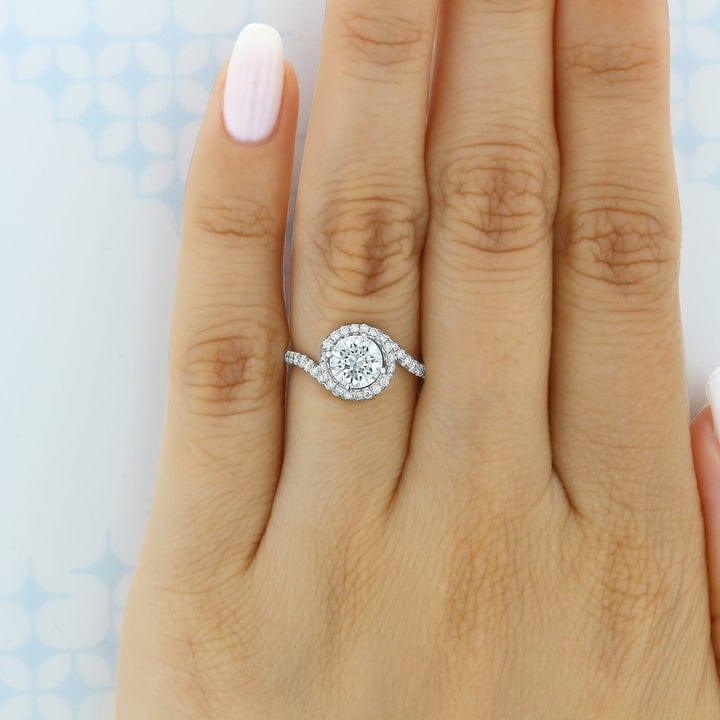 1CT Round Cut Lab Grown Diamond Halo Swirling Engagement Ring - JBR Jeweler