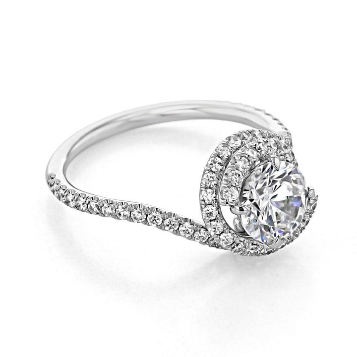 1CT Round Cut Lab Grown Diamond Halo Swirling Engagement Ring - JBR Jeweler