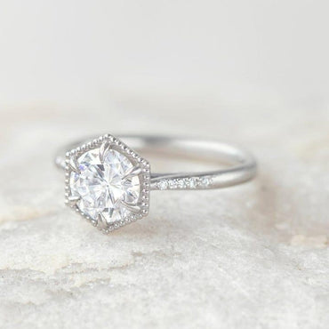 1CT Round Cut Lab Grown Diamond Nail Prong Set Engagement Ring - JBR Jeweler