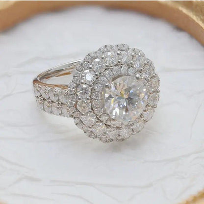 1Ct Round Shaped Lab Grown-CVD Diamond Double Halo Engagement Ring - JBR Jeweler