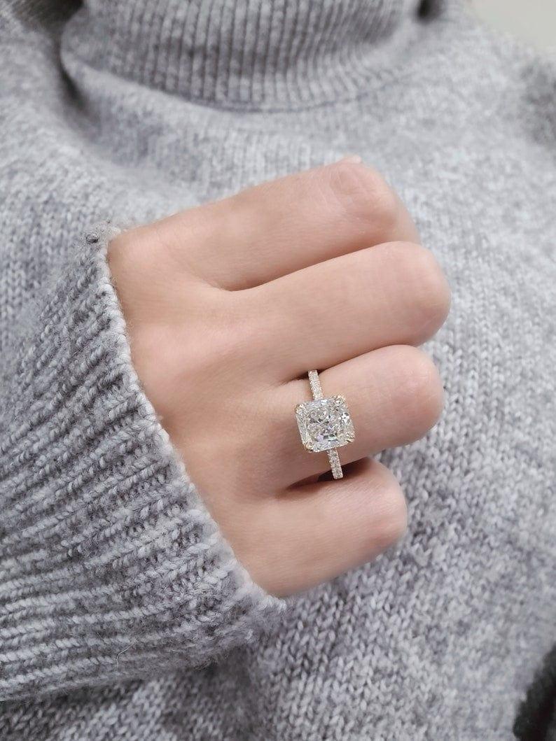 1CT square Radiant Cut Halo Lab-Grown Diamond Engagement Ring - JBR Jeweler