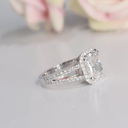 1CT Square Radiant Cut Lab-Grown Diamond Halo Split Shank Engagement Ring - JBR Jeweler