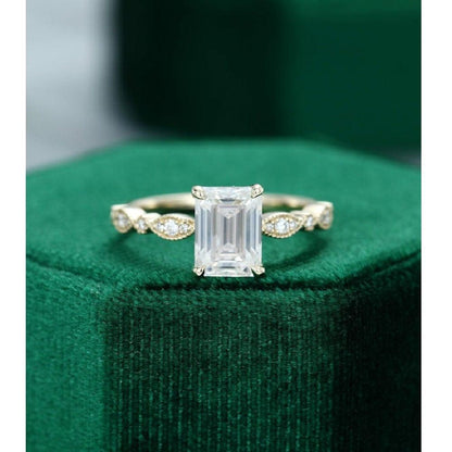 2.0 CT Emerald Cut Wedding Milgrain Bridal Anniversary Moissanite Engagement Ring - JBR Jeweler