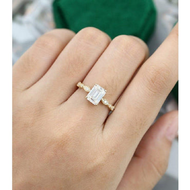 2.0 CT Emerald Cut Wedding Milgrain Bridal Anniversary Moissanite Engagement Ring - JBR Jeweler