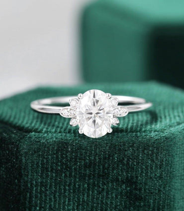 2.0 CT Oval Cut Unique Bridal White Gold Flower Moissanite Engagement Ring - JBR Jeweler