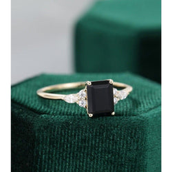 2.00 Emerald Cut Black Moissanite Yellow Gold Women Engagement Ring - JBR Jeweler