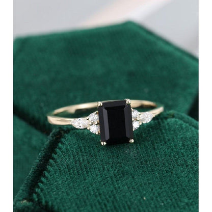 2.00 Emerald Cut Black Moissanite Yellow Gold Women Engagement Ring - JBR Jeweler