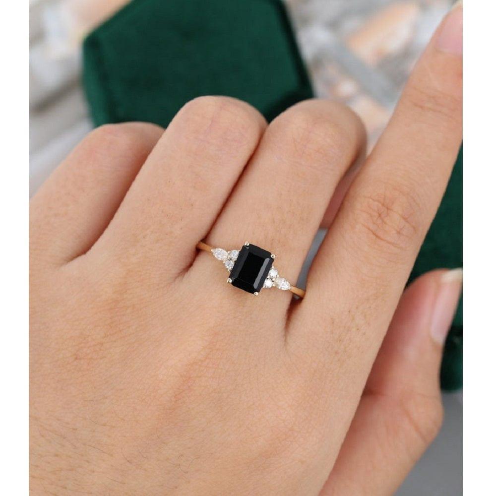 2.00 Emerald Cut Black Moissanite Yellow Gold Women Engagement Ring - JBR Jeweler