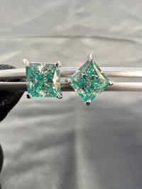 2.00 TCW Princess Cut Green Moissanite Stud Earring - JBR Jeweler