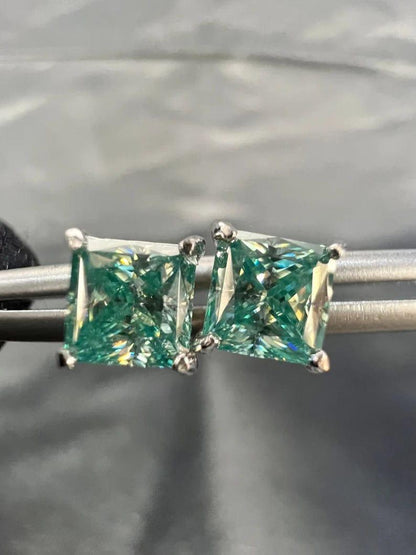 2.00 TCW Princess Cut Green Moissanite Stud Earring - JBR Jeweler