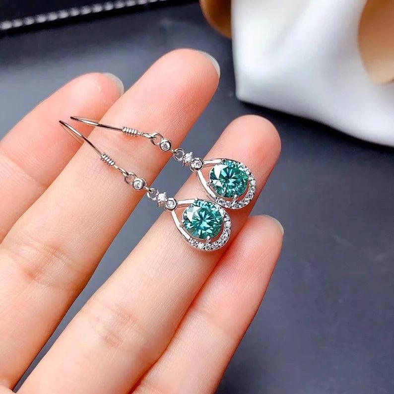 2.00 TCW Round Cut Green Moissanite Hoop Earring - JBR Jeweler