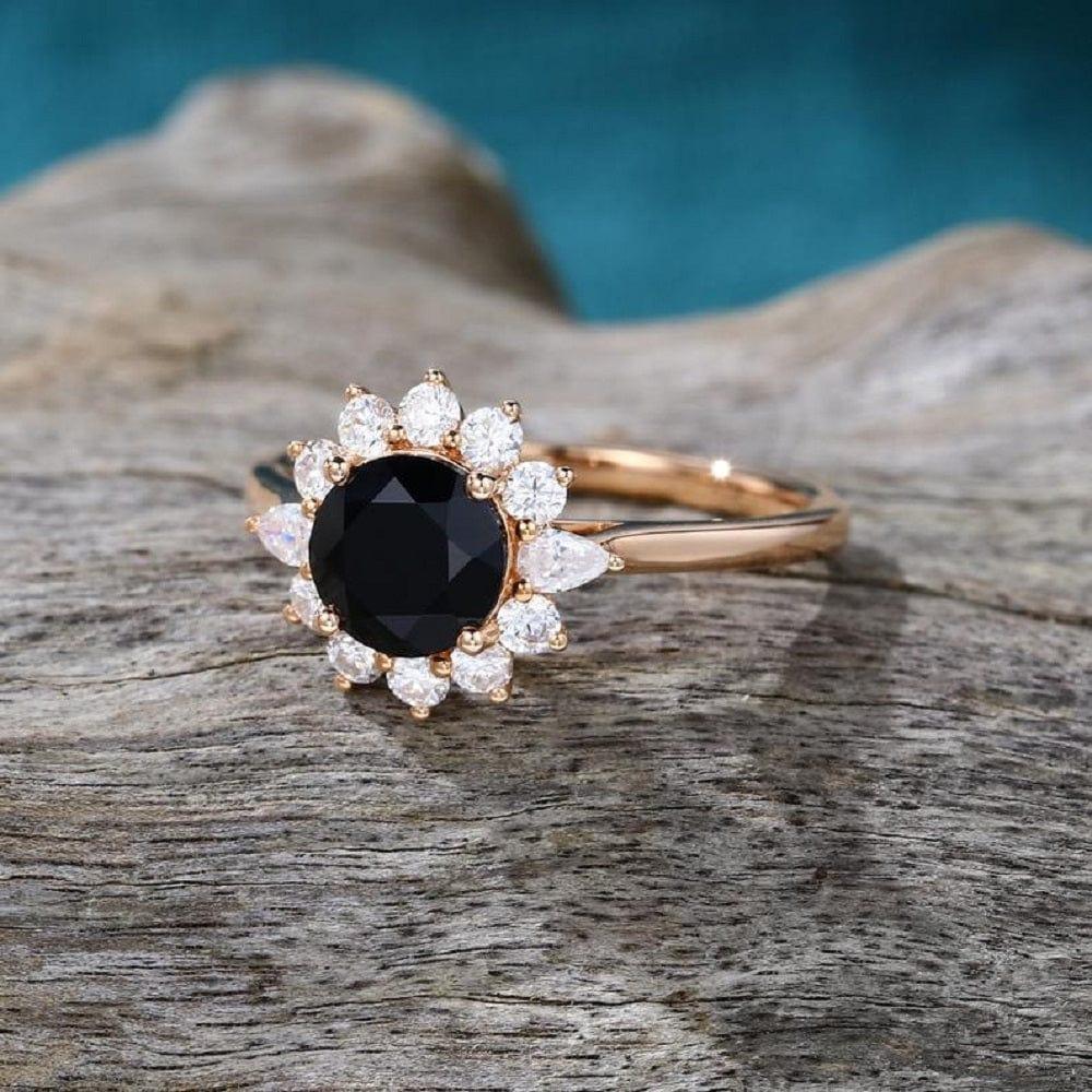 2.00CT Black Vintage Halo Floral Ring Rose Gold Cluster Moissanite Engagement Ring - JBR Jeweler