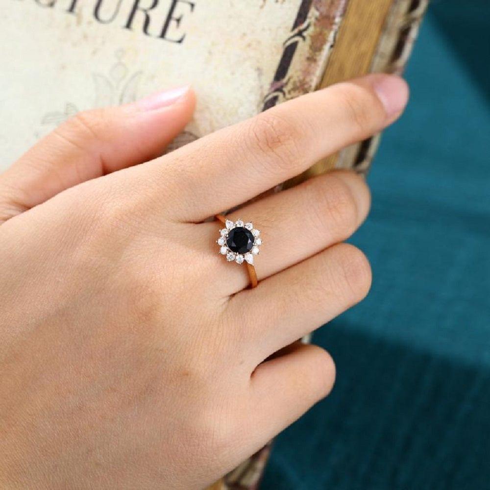 2.00CT Black Vintage Halo Floral Ring Rose Gold Cluster Moissanite Engagement Ring - JBR Jeweler