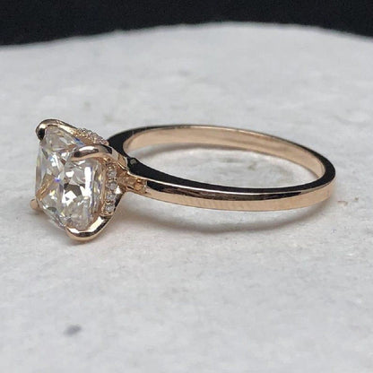 2.00Ct Cushion Cut Rose Gold Hidden Halo Moissanite Engagement Wedding Ring - JBR Jeweler