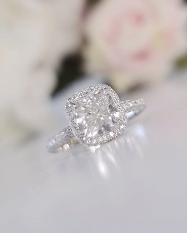 2.00ct Cushion Shaped Moissanite Halo Solitaire Engagement Ring - JBR Jeweler