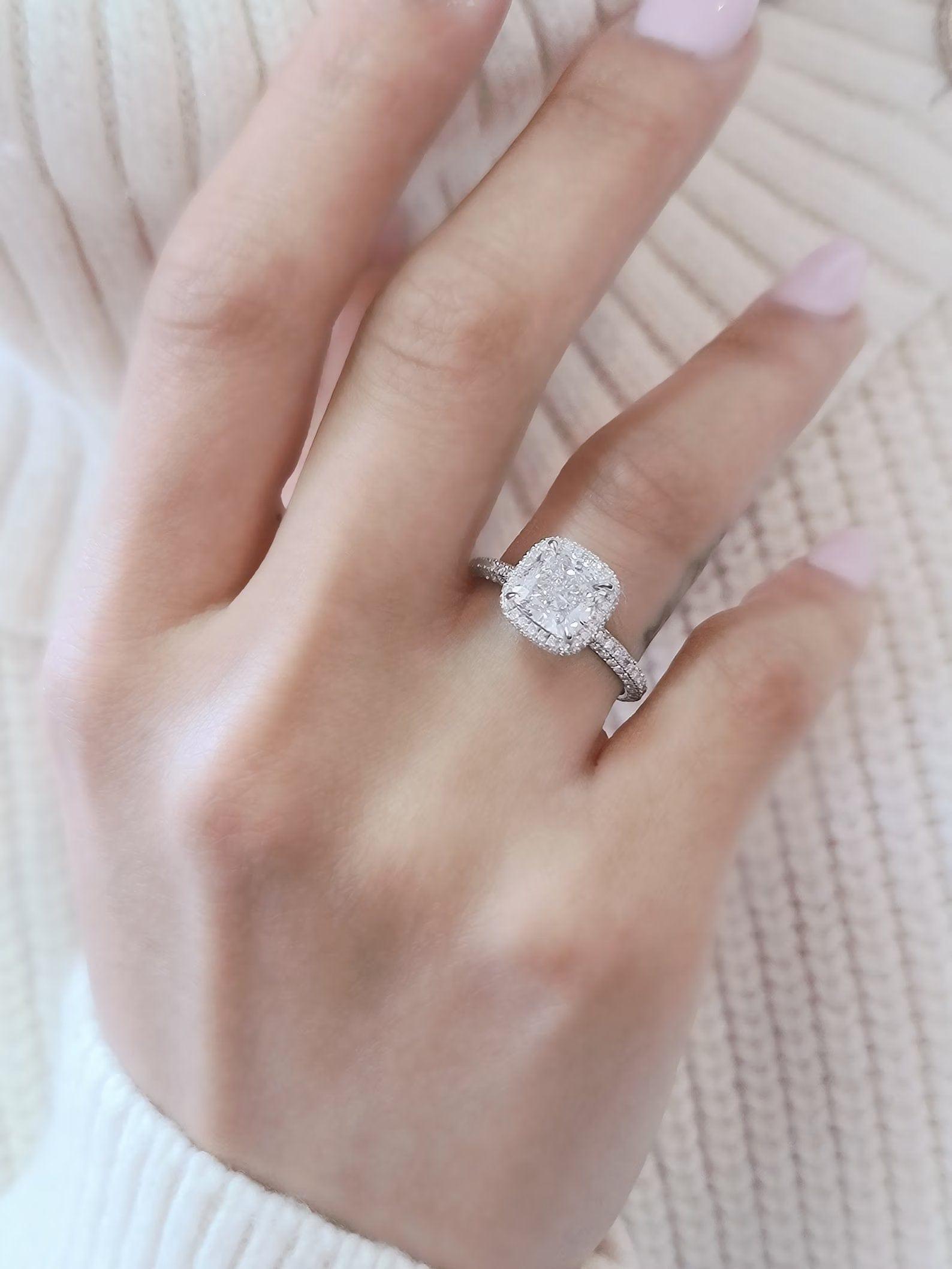 2.00ct Cushion Shaped Moissanite Halo Solitaire Engagement Ring - JBR Jeweler