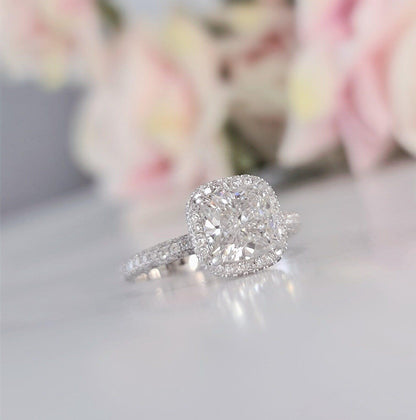 2.00ct Cushion Shaped Moissanite Halo Solitaire Engagement Ring - JBR Jeweler