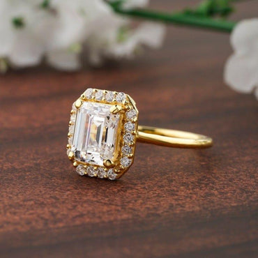 2.00CT Emerald Cut Halo style Moissanite Engagement Ring - JBR Jeweler