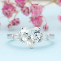 2.00CT Heart Shaped 3 Stone Tapered Moissanite Engagement Anniversary Ring - JBR Jeweler