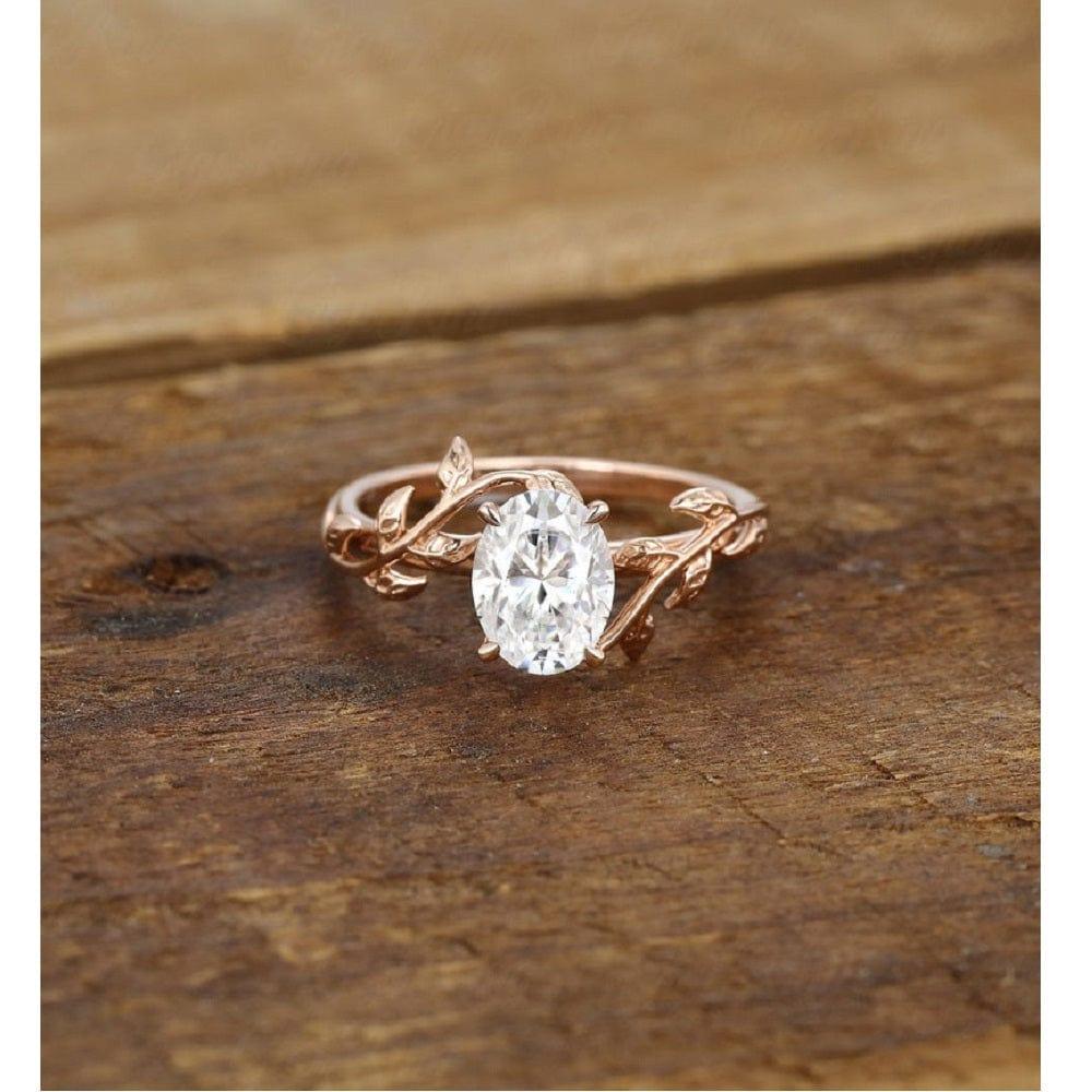 2.00CT Oval Cut Leaf Flower Alternative Rose Gold Moissanite Engagement Ring - JBR Jeweler