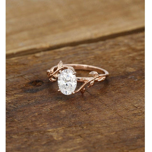 2.00CT Oval Cut Leaf Flower Alternative Rose Gold Moissanite Engagement Ring - JBR Jeweler