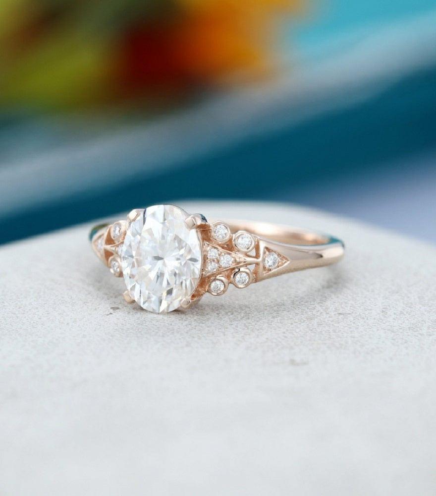 2.00CT Oval Cut Rose Gold Unique Cluster Vintage Wedding Moissanite Engagement Ring - JBR Jeweler