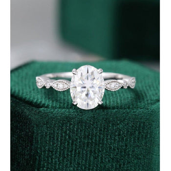 1.00CT Oval Cut Rose Gold Wedding Milgrain Bridal Moissanite Engagement Ring