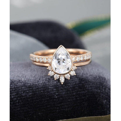 2.00CT Pear Cut Moissanite Engagement Ring Unique Curved Bridal Set Gift For Woman - JBR Jeweler