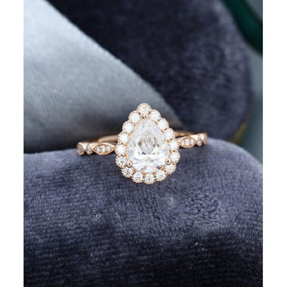 2.00Ct Pear Cut Rose Gold Milgrain Halo Vintage Promise Moissanite Engagement Ring - JBR Jeweler