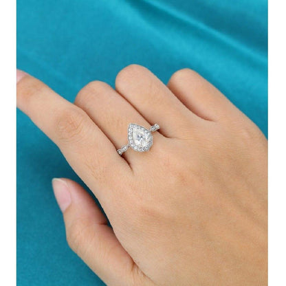 2.00CT Pear Cut White Gold Milgrain Vintage Women Halo Moissanite Engagement Ring - JBR Jeweler