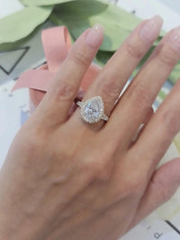 2.00Ct Pear Shaped Halo Promise Moissanite Diamond Engagement Ring - JBR Jeweler