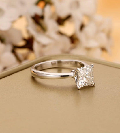 2.00CT Princess Cut White Gold Minimalist Solitaire Moissanite Engagement Ring - JBR Jeweler