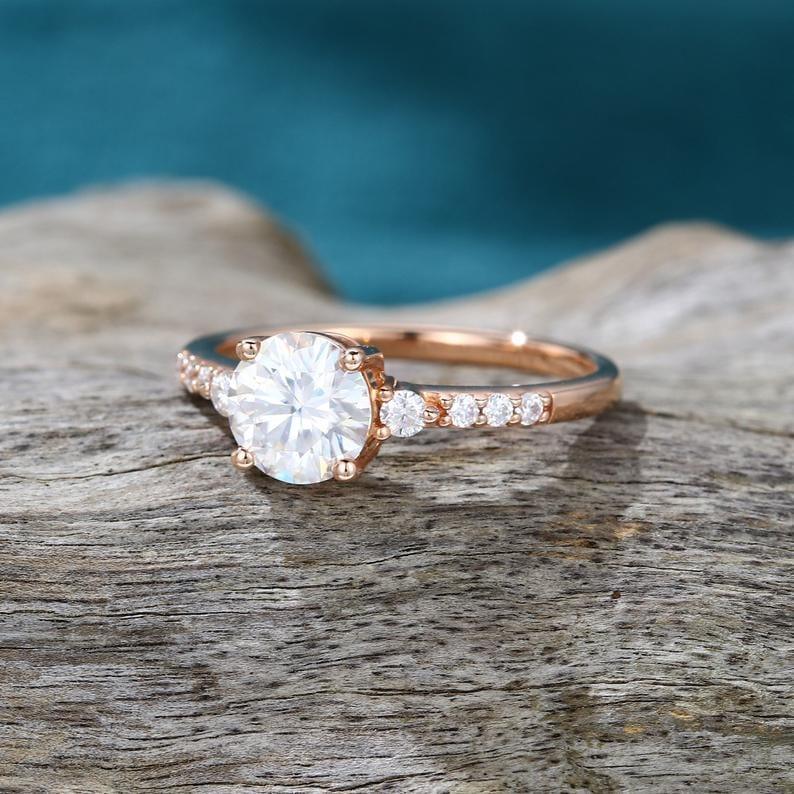 2.00CT Round Cut Rose gold Side Stones Promise anniversary Moissanite engagement ring - JBR Jeweler