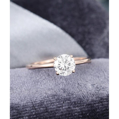 2.00CT Round Cut Simple Solitaire Rose Gold Minimalist Moissanite Engagement Ring - JBR Jeweler