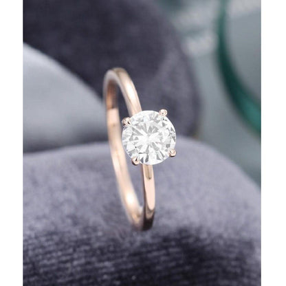 2.00CT Round Cut Simple Solitaire Rose Gold Minimalist Moissanite Engagement Ring - JBR Jeweler