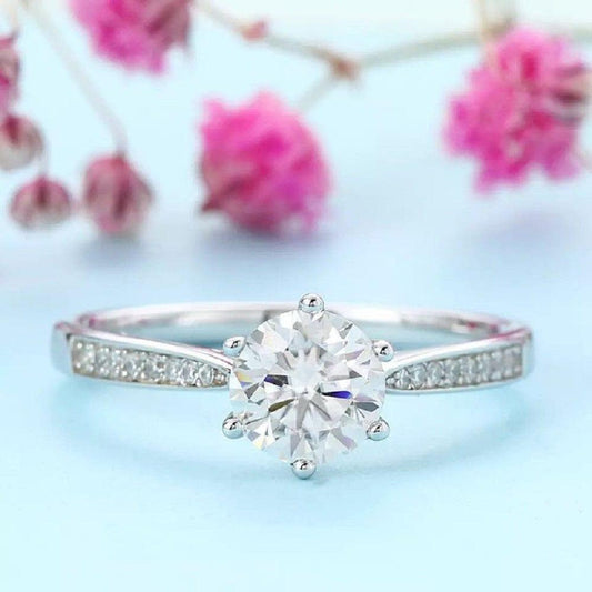 2.00CT Round Cut White Gold Classic Moissanite Halo Engagement Ring - JBR Jeweler