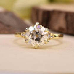 2.00CT Round Old European Cut Yellow Gold Wedding Colorless Moissanite Engagement Ring - JBR Jeweler