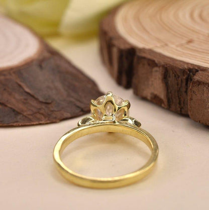 2.00CT Round Old European Cut Yellow Gold Wedding Colorless Moissanite Engagement Ring - JBR Jeweler