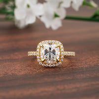 2.0CT Cushion Cut Diamond Cluster Under Halo Moissanite Engagement Ring - JBR Jeweler