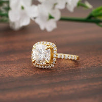 2.0CT Cushion Cut Diamond Cluster Under Halo Moissanite Engagement Ring - JBR Jeweler