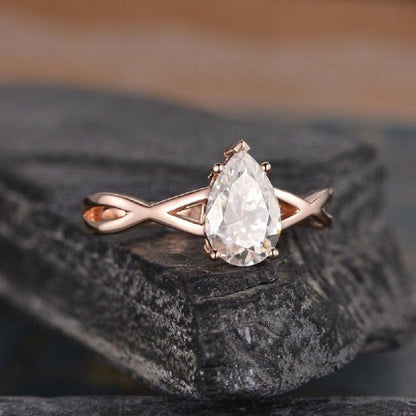 2.0CT Pear Shaped Rose Gold Solitaire Intertwined Moissanite Engagement Ring - JBR Jeweler