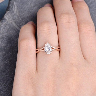 2.0CT Pear Shaped Rose Gold Solitaire Intertwined Moissanite Engagement Ring - JBR Jeweler