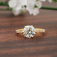 2.0CT Round Shaped Diamond Moissanite Floral Six Prong Engagement Ring - JBR Jeweler