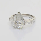 2.10CT Pear Cut Side Baguette Three Stone Moissanite Engagement Ring - JBR Jeweler