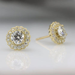 2.32 TCW Round Cut Moissanite Milgrain Halo Stud Earring - JBR Jeweler