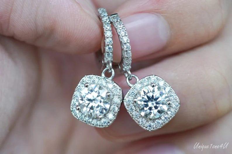 2.35 TCW Round Cut Moissanite Halo Style Hoop Earring - JBR Jeweler