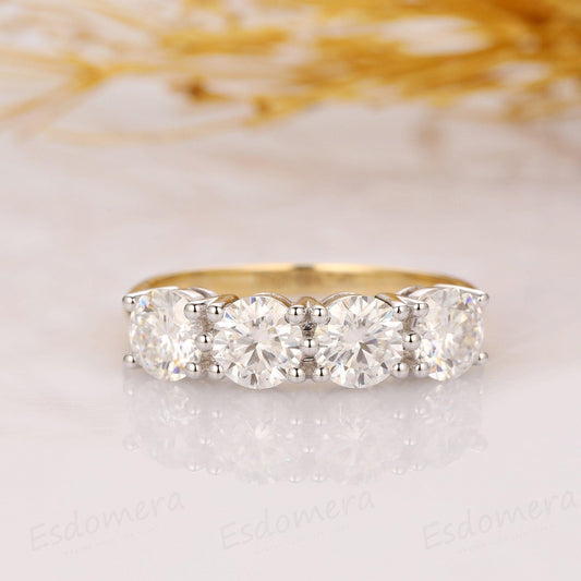 2.40TCT 4 Stone Solid 14k Two Tone Gold Anniversary Moissanite Wedding Ring - JBR Jeweler